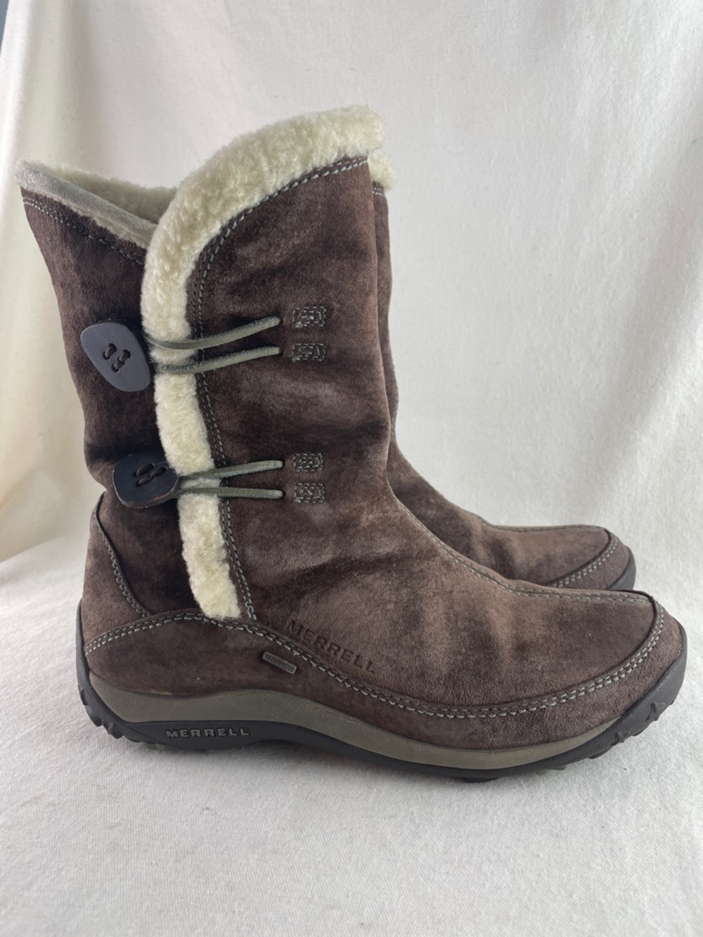 Merrell Women's Dark Brown Suede Shearling-Trim Winter Boots Size 9.5